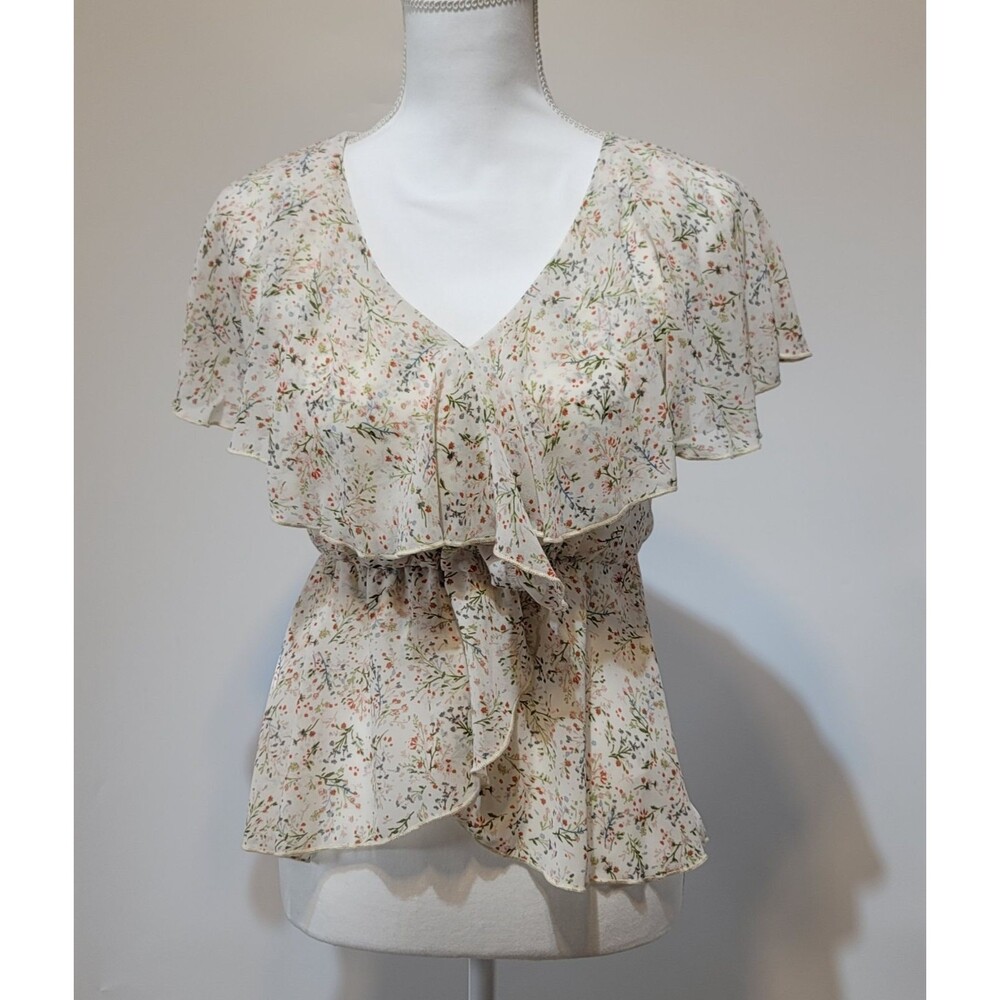 CHOCOLATE USA Women S Floral Chiffon Ruffle Sleeve Sheer Fairy Romantic Coquette